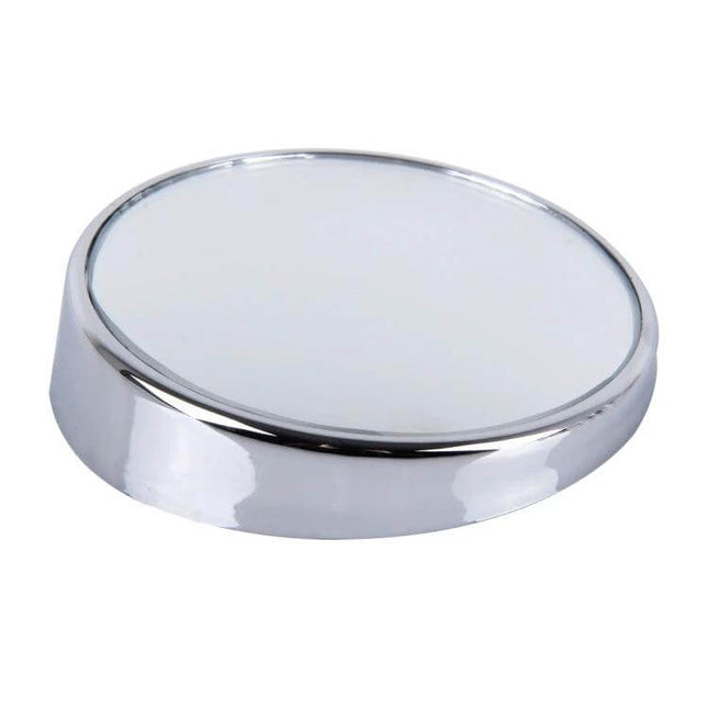 Wide Angle Blind Spot Mirror for Improved Car Visibility - round adhesive mirror showing chrome housing and convex glass