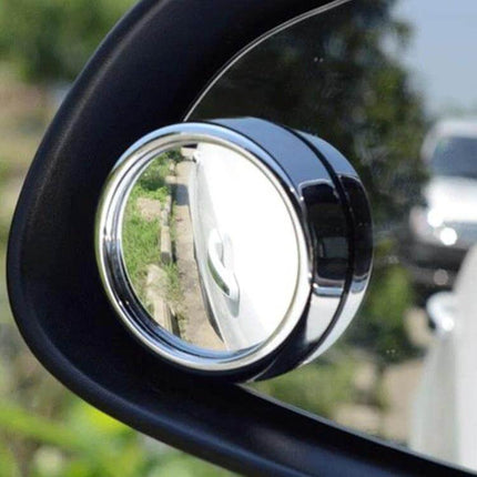 Wide Angle Blind Spot Mirror for Improved Car Visibility attached to side mirror showing expanded rear view for safer lane changes