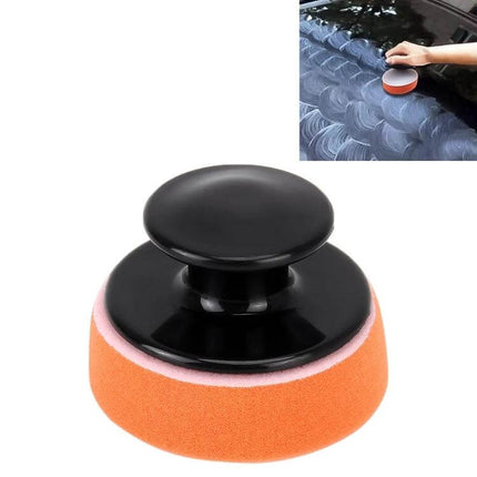 Round High-Density Car Polishing Sponge for Vehicle Cleaning - orange high-density polishing pad with ergonomic black handle for buffing car paint