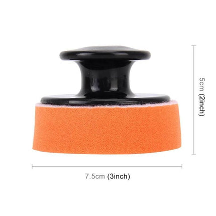 Round High-Density Car Polishing Sponge for Vehicle Cleaning - 3in orange foam pad with black handle for buffing and finishing