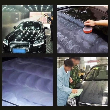 Round High-Density Car Polishing Sponge for Vehicle Cleaning used to gently buff and polish a black car surface for a smooth, glossy finish