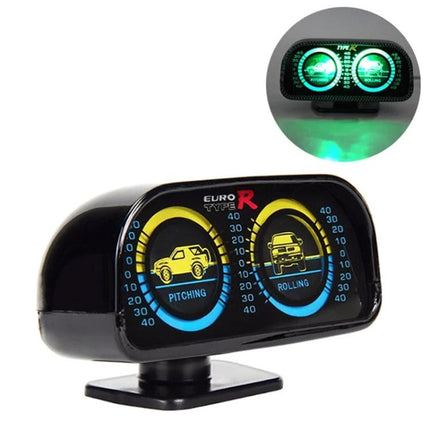 Inclinometer Gauge for Monitoring Road Slopes During Drives dashboard-mounted pitch and roll display with illuminated dual gauges