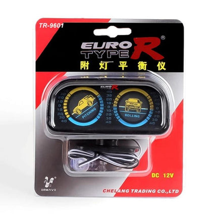 Inclinometer Gauge for Monitoring Road Slopes During Drives dashboard-mounted dual-gauge inclinometer showing pitching and rolling angles