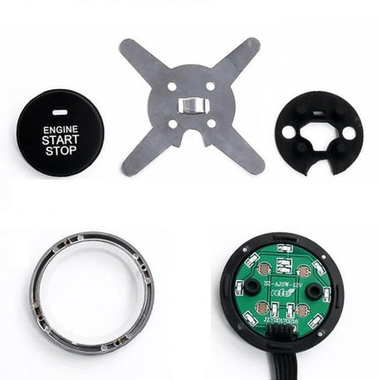 Smart Car Start Stop Switch With RFID Alarm System For Easy Start - round engine start stop button and internal PCB components