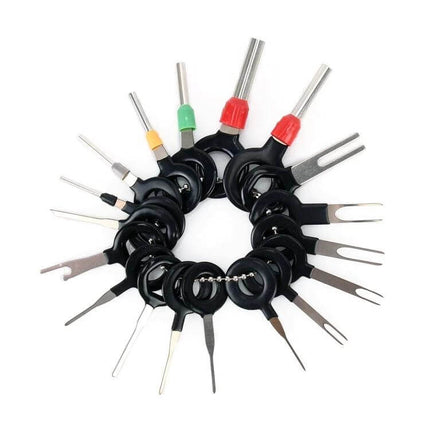 Auto Wire Terminal Extraction Kit 18 Piece For Safe Terminal Removal - 18-piece car terminal removal tools set with keyed ring