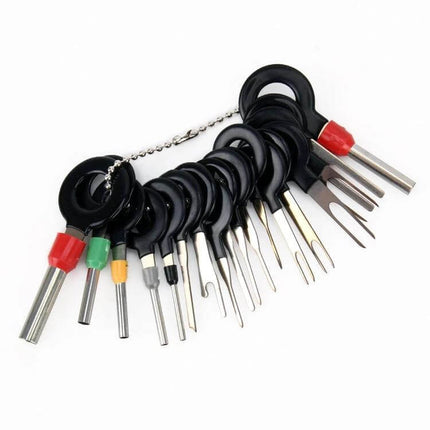 Auto Wire Terminal Extraction Kit 18 Piece For Safe Terminal Removal – 18-piece car wire terminal puller set on keyring for damage-free connector maintenance