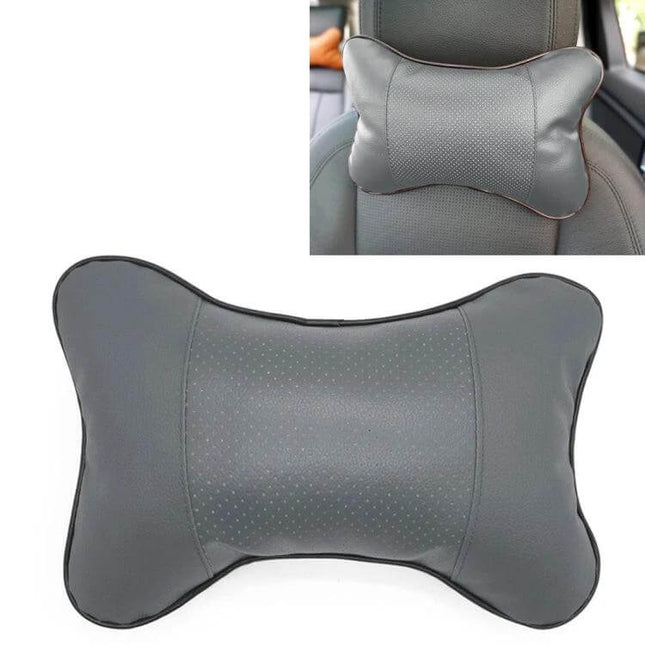 Comfortable Breathable Leather Car Neck Pillow for Travel Use - Gray breathable leather support pillow for long drives