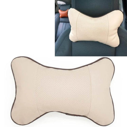 Comfortable Breathable Leather Car Neck Pillow for Travel Use - Beige breathable leather car headrest for long drives and improved neck support