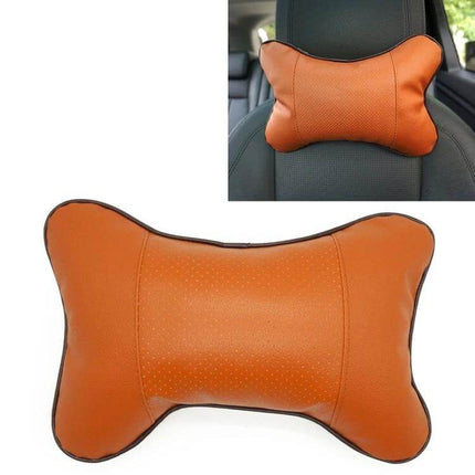 Comfortable Breathable Leather Car Neck Pillow for Travel Use on orange leather car seat headrest, breathable design for long drives
