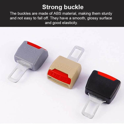 Universal Black Car Seat Belt Extension Buckle, 2 Pack - image showing three replacement seat belt extension buckles (black, gray, beige) with red release buttons