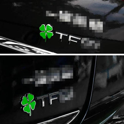 Four Leaf Clover Car Dashboard Decoration Sticker, 7.5x6cm Size - green four-leaf clover car emblem on black dashboard for lucky charm