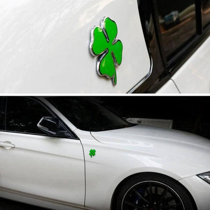 Four Leaf Clover Luck Symbol Car Dashboard Sticker, 4x3.3cm small green four-leaf clover emblem on white car hood and door