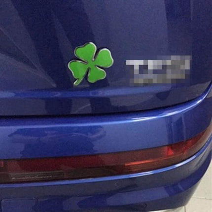 Four Leaf Clover Luck Symbol Car Dashboard Sticker, 4x3.3cm green four-leaf clover car sticker on blue vehicle rear/dashboard accent