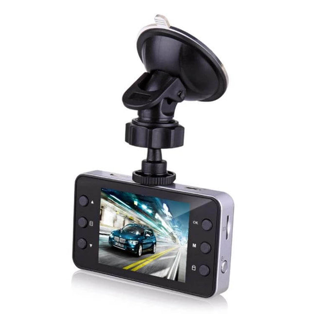 K6000 Wide-Angle Car Dash Cam for Everyday Driving Recording compact dash cam with suction mount showing driving footage on screen
