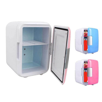 Vehicle Auto Portable Mini Cooler And Warmer 4L For Car compact white mini fridge with open door showing interior and pink blue color options