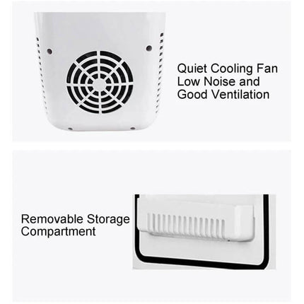 Vehicle Auto Portable Mini Cooler And Warmer 4L For Car showing quiet cooling fan and removable storage compartment