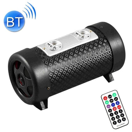 4 Inch Round Bluetooth Subwoofer For Car, Motorcycle, Home Use compact black tube subwoofer with remote control and Bluetooth logo