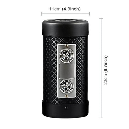 4 Inch Round Bluetooth Subwoofer For Car, Motorcycle, Home Use compact black cylindrical subwoofer with dual speaker grills and dimensions shown
