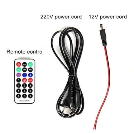 4 Inch Round Bluetooth Subwoofer For Car, Motorcycle, Home Use – remote control, 220V and 12V power cords shown