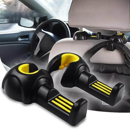 Practical Car Seat Back Hooks for Hanging Bags, Set of 2 - black yellow heavy-duty hooks for car headrest to hang bags and groceries