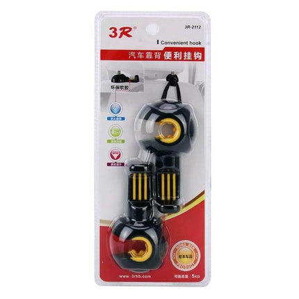Practical Car Seat Back Hooks for Hanging Bags, Set of 2 - black and yellow car seat headrest hooks in retail packaging