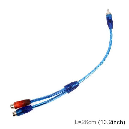 Car AV 2 Female To 1 Male Extension Cable For Car Audio 26cm - blue RCA Y-adapter harness for head unit to amplifier connections