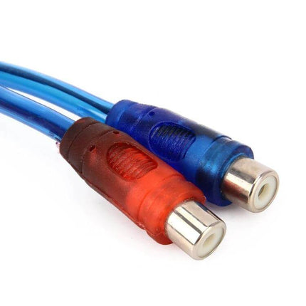 Car AV 2 Female To 1 Male Extension Cable For Car Audio 26cm - blue and red RCA female connectors for in‑car audio extension