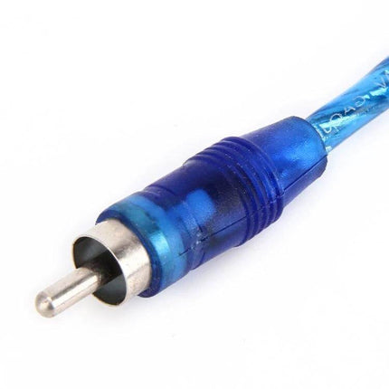 Car AV 2 Female To 1 Male Extension Cable For Car Audio 26cm blue RCA male connector close-up for in-vehicle audio upgrades