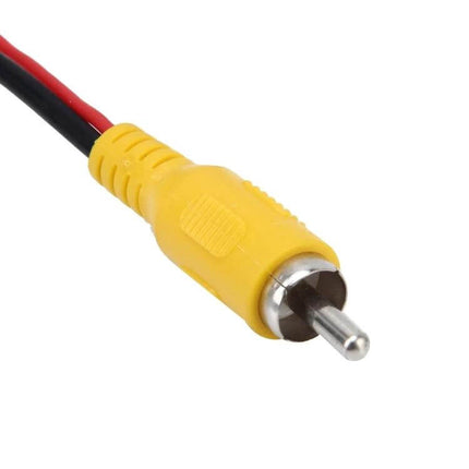 Car Rear View Camera Cable 10m With Detection Wire - yellow RCA male connector with red and black power wires for rear-view camera signal extension
