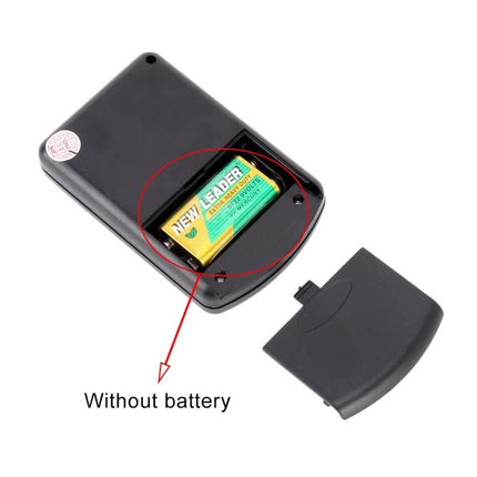 Tool for Verifying Speaker Polarity in Car Audio Systems showing battery compartment open with one 9V battery