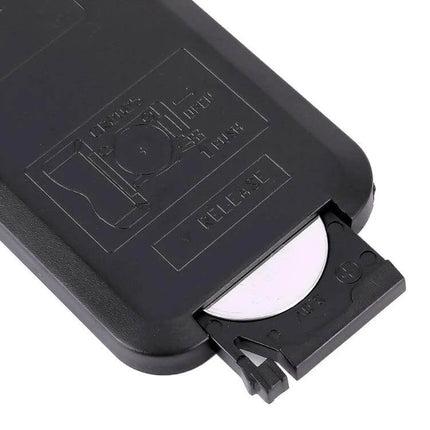 Multi-Color LED Car Clearance Lights With Remote Control compact remote battery compartment close-up, CR2025 coin cell inserted, black plastic case