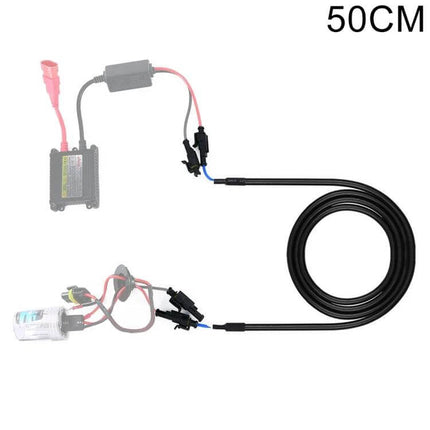 Alt Tag: HID Xenon Ballast Extension Cable 50cm For Flexible Headlight Wiring, 50cm black copper conductors with heatproof sleeve