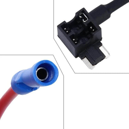 Car 12V Add-A-Circuit TAP Adapter For Extra Fused Circuits Mini Size - compact inline fuse tap with blade connector and blue ring terminal