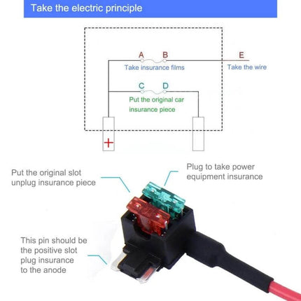 Car 12V Add-A-Circuit TAP Adapter For Extra Fused Circuits Mini Size - inline fuse tap showing wiring diagram and blade fuses