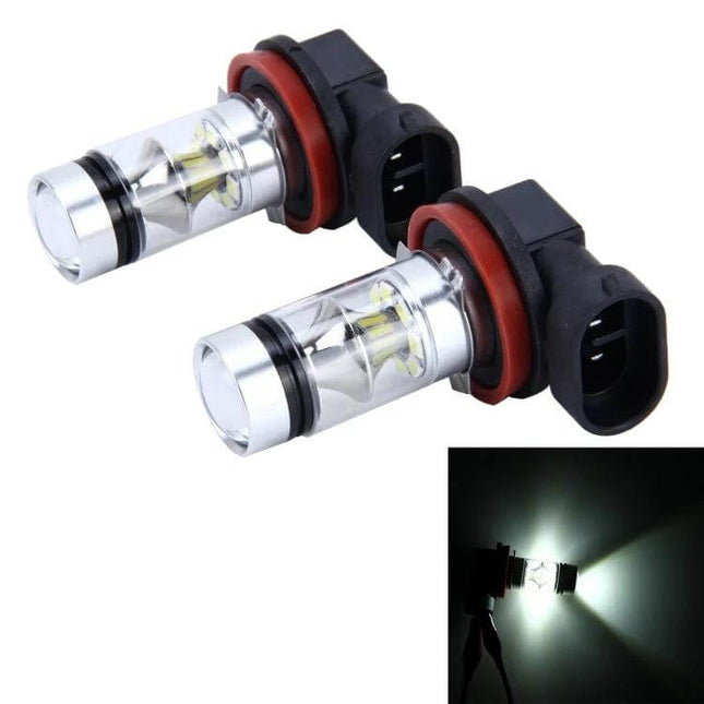 2-Pack LED Car Fog Lights For Everyday Driving Cool White - compact dual LED fog bulbs showing cool white beam and wiring plug