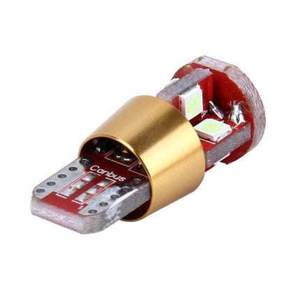2 Pack T10 3W Car Clearance Light For Ground Vehicles - close-up LED T10 bulb with gold base for truck, trailer, ATV mounting
