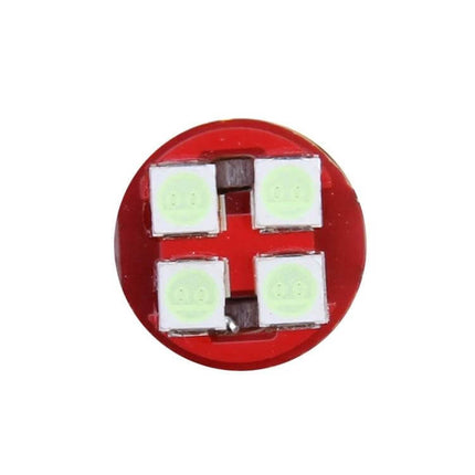 2 Pack T10 3W Car Clearance Light For Ground Vehicles - close-up of red LED T10 bulb with four surface mount LEDs