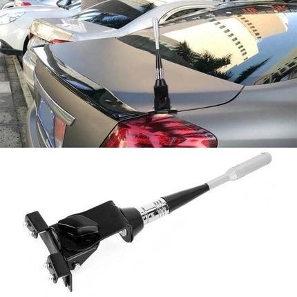 Modified Car Antenna Aerial for AM/FM Radio and Decoration mounted on sedan trunk improving reception and adding subtle exterior decoration