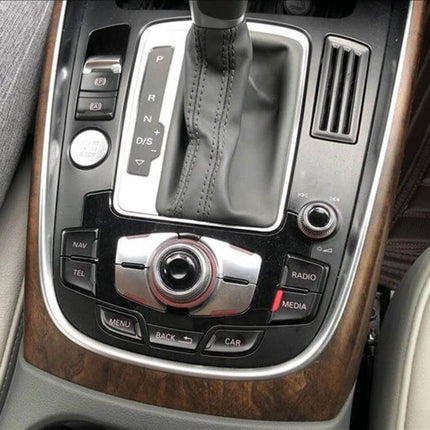 Audi MMI 3G AMI Bluetooth Cable Wiring Harness for Q5 installed in Audi Q5 center console showing MMI controls and Bluetooth wiring connection