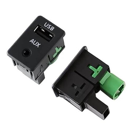 2 in 1 Car Aux and USB Adapter for VW Scirocco, Magotan, Touran, Polo - black plastic USB and AUX car audio charger module