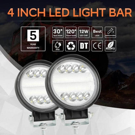 4-Inch 15W Round LED Car Work Light for Cars and SUVs - compact black die-cast aluminum 4-inch round auxiliary LED work light