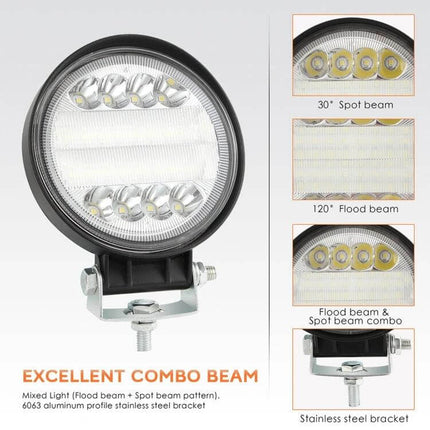 4-Inch 15W Round LED Car Work Light for Cars and SUVs showing compact black die-cast aluminum housing with spot and flood combo beam