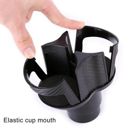 Practical Universal 2 in 1 Car Cup Holder for Everyday Drinks – expandable black elastic cup holder keeping coffee and water bottles stable in car