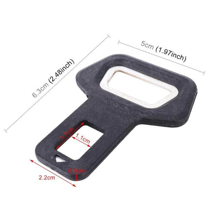 Versatile Car Safety Belt Clip with Built-in Bottle Opener black compact seatbelt organizer and bottle opener showing measurements