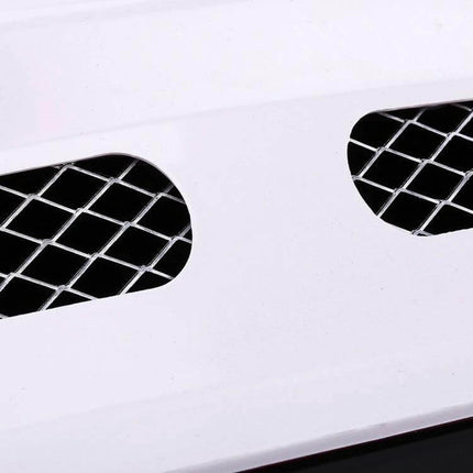 Decorative Car Body Sticker for Vehicle Enhancement showing white sticker with mesh vent cutouts applied to car hood edge