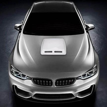 Decorative Car Body Sticker for Vehicle Enhancement on silver sports sedan hood, lightweight non-permanent decorative hood accent