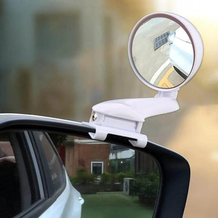 Adjustable Auxiliary Rear View Mirror for Cars in White attached to side mirror showing blind spot view