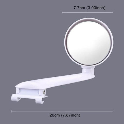 Adjustable Auxiliary Rear View Mirror for Cars in White showing round adjustable blind-spot mirror with 20cm arm and clip-on mount