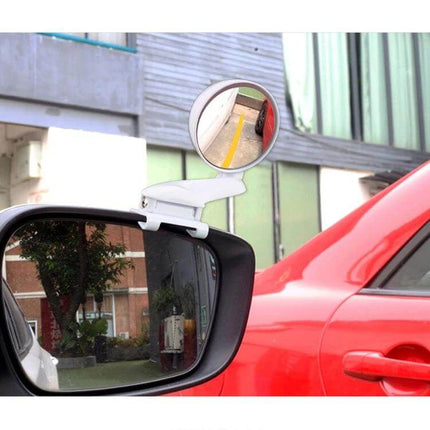 Adjustable Auxiliary Rear View Mirror for Cars in White attached to side mirror showing blind spot view