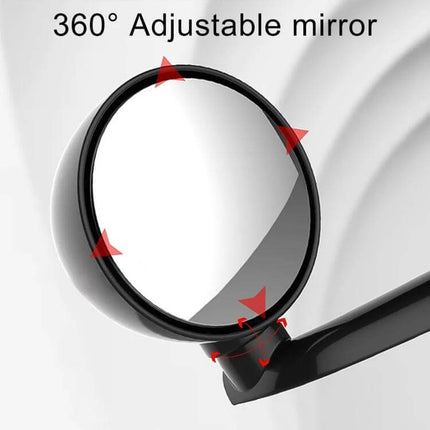 Car Blind Spot Mirror with Adjustable Angle for Vehicles showing 360° adjustable round mirror mounted on vehicle arm for safer lane changes and parking